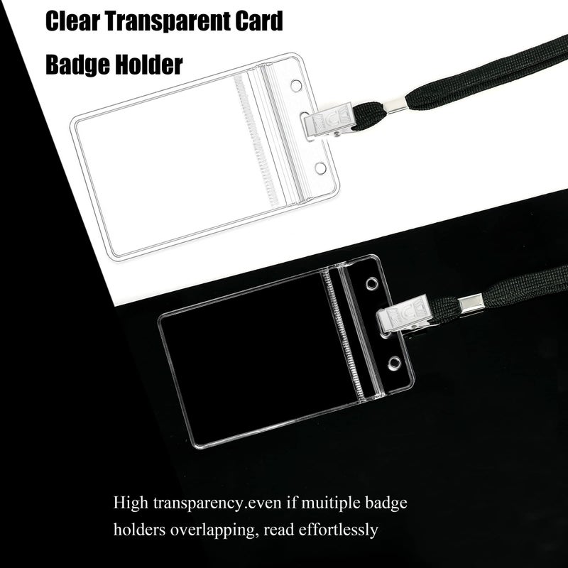 LOCONHA 100Pcs Clear Plastic Name Tags Badge ID Card Holders and 100Pcs Black Lanyards with Clip (Black) - Image 3